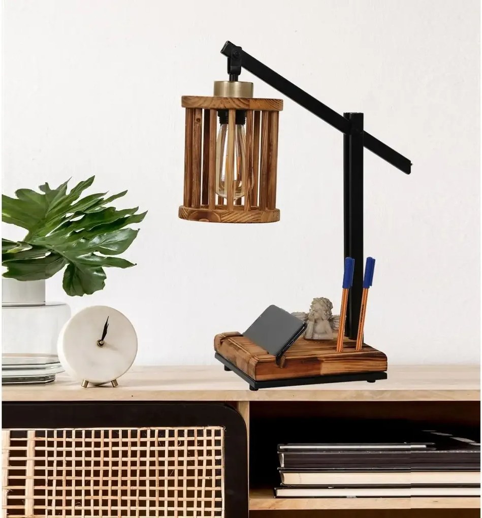 Lampa de birou stil industrial lemn-metal,Homs,seria lx,40051