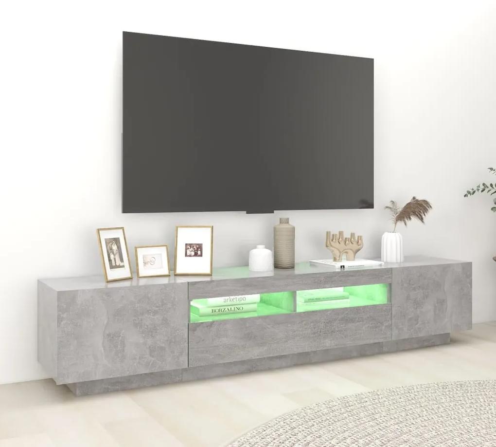 Comoda TV cu lumini LED, gri beton, 200x35x40 cm 1, Gri beton