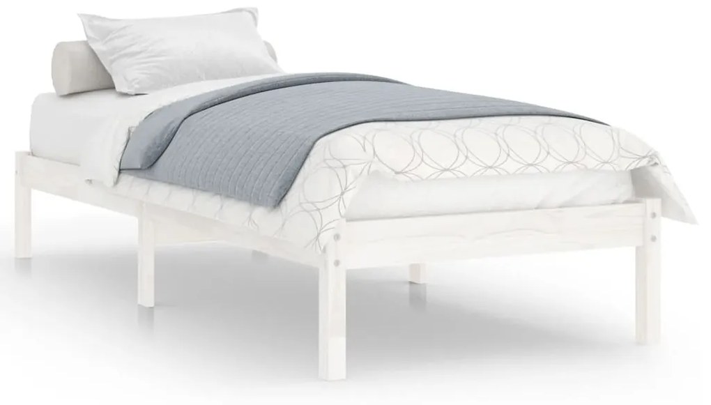 809978 vidaXL Cadru de pat UK Small Single, alb, 75x190 cm lemn masiv de pin