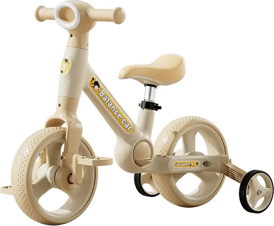 Bicicleta copii cu roti ajutatoare, 2-4 ani, 2in1, Crem, 10 inch