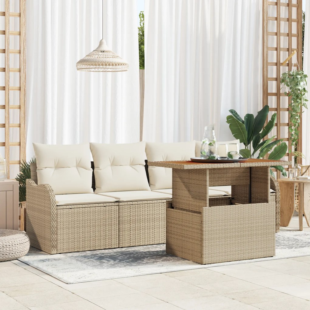 vidaXL Set canapea de grădină de 5 piese cu perne Bej Ratan Poli Acacia