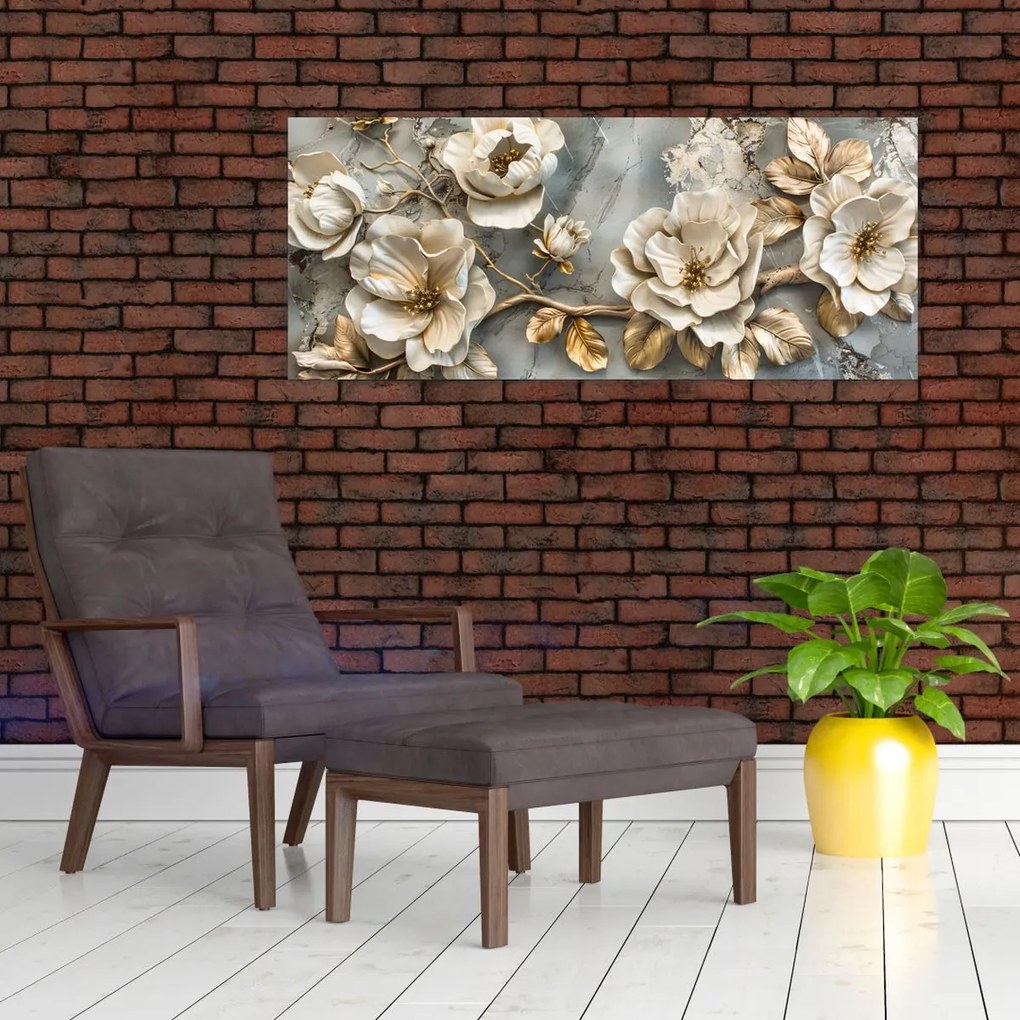 Tablou - Marmură de fundal cu flori (120x50 cm)