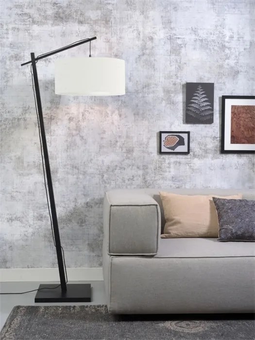 Lampadar din bambus si abajur din tesatura in, Andes negru/ alb