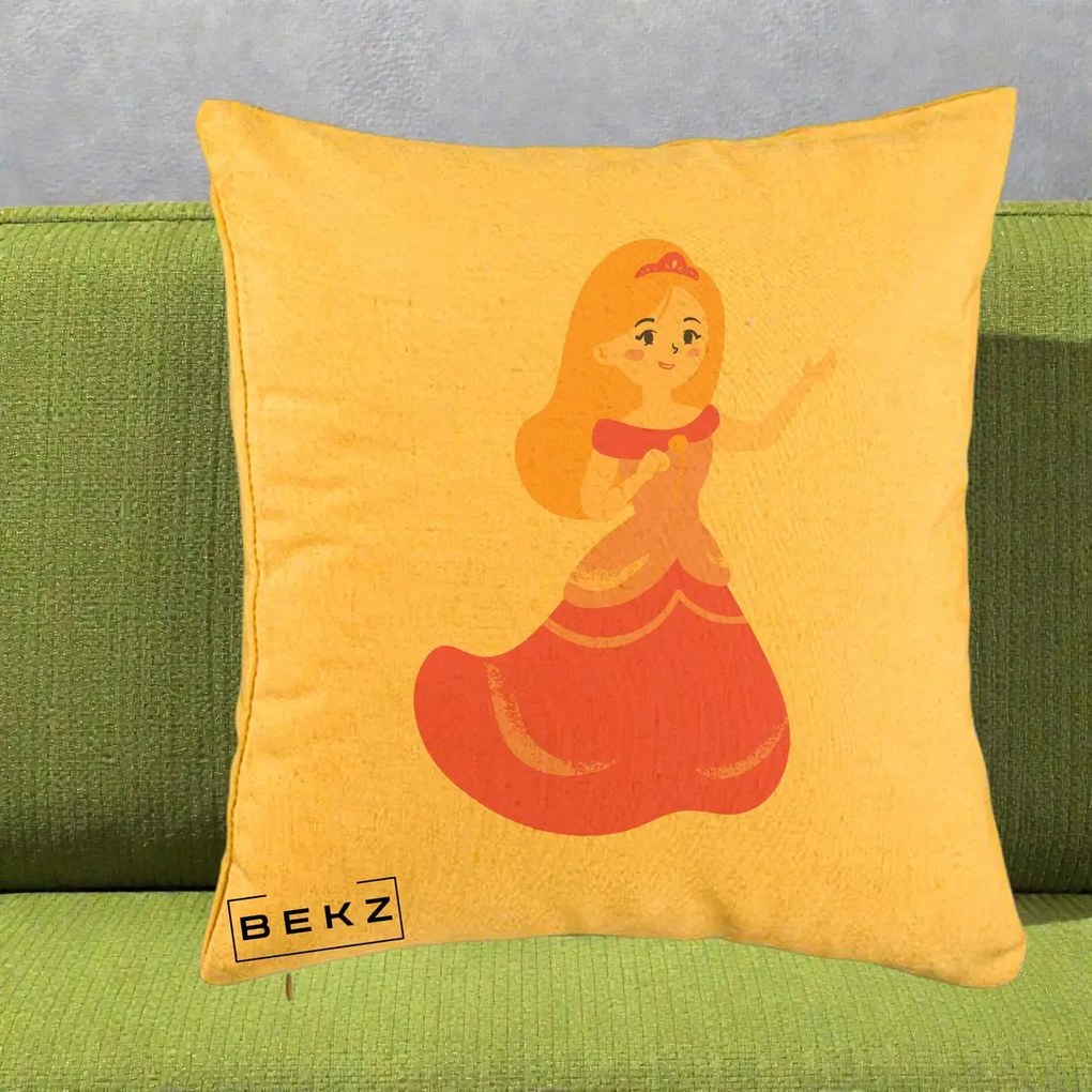 Perna Personalizata Printesa Roz cu Microfon, 40x40 cm, Galben, Husa Detasabila, Perna Inclusa, BEKZ®