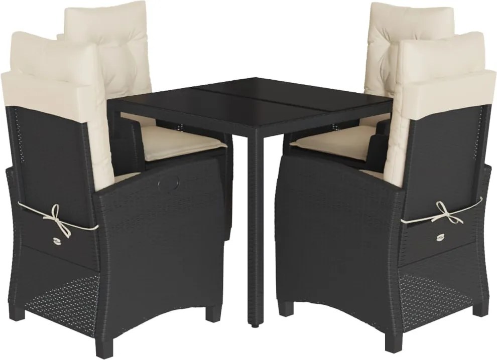 vidaXL Set mobilier de grădină cu perne, 5 piese, negru, poliratan