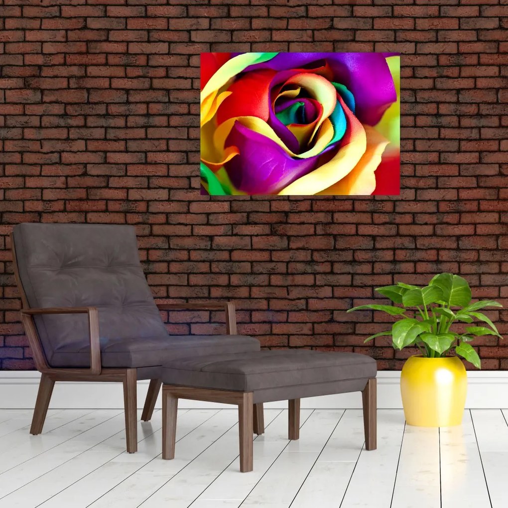 Tablou pe sticlă - Trandafir colorat (70x50 cm)