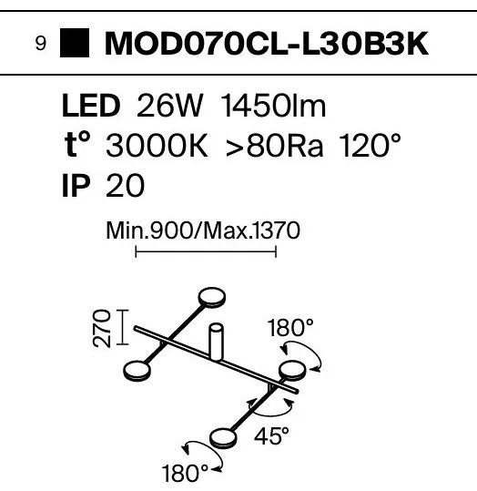 Plafoniera cu 4 spoturi LED directionabile Fad