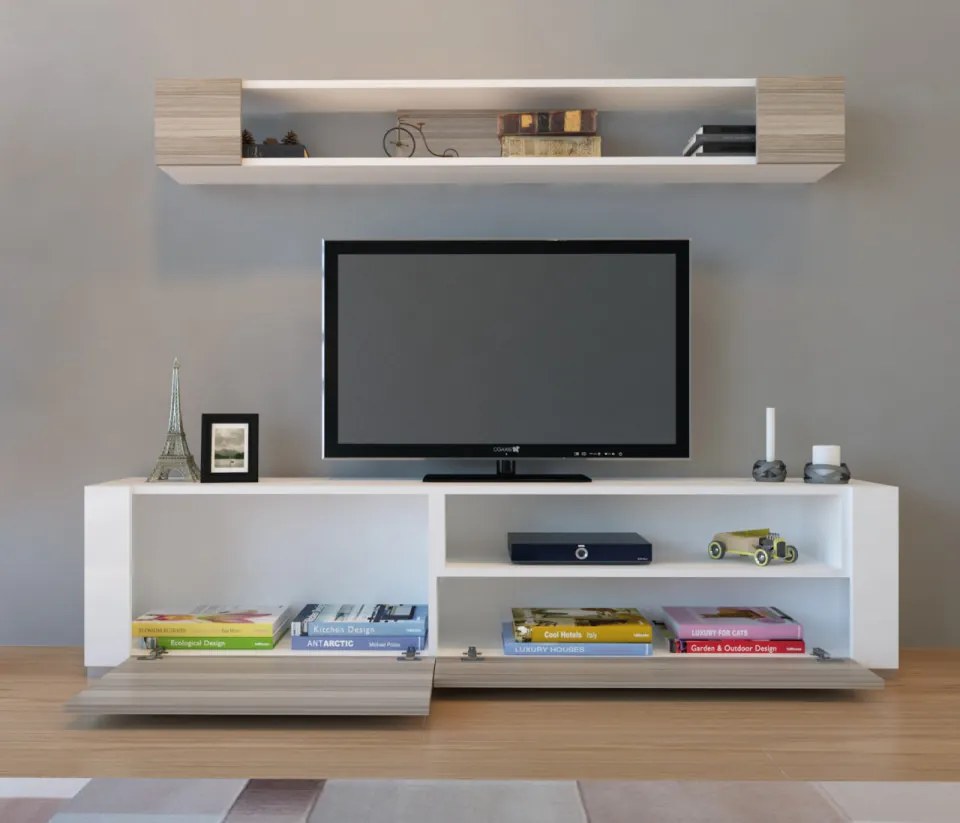 Ansamblu Comoda TV Arya, Alb / Maro