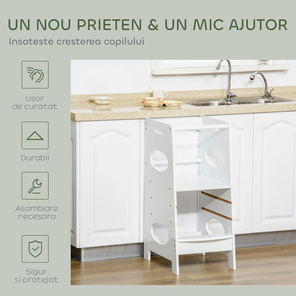 HOMCOM Turn de invatare Montessori pentru Copii, MDF, Alb | Aosom Romania