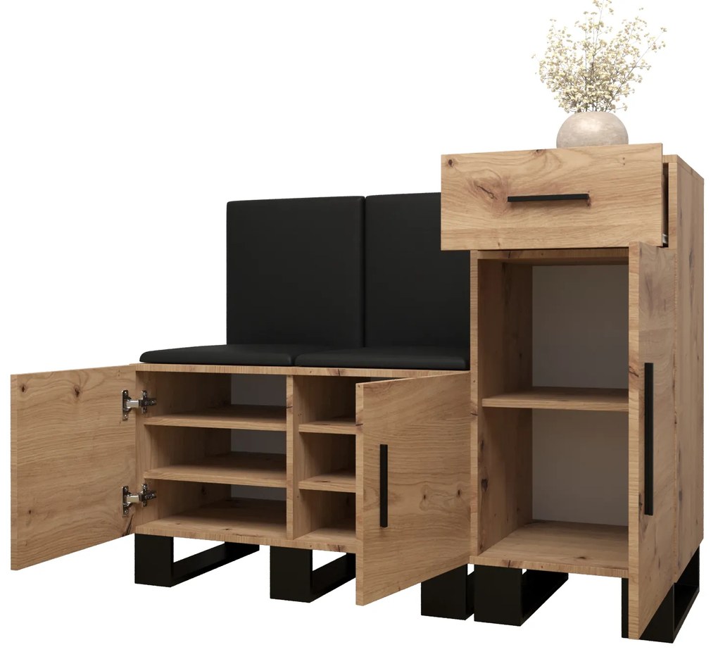Set mobilier pentru hol Amanda 18 (Stejar artisan + Negru). 1086014