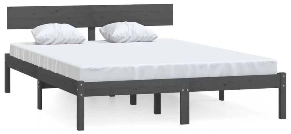 810144 vidaXL Cadru de pat, gri, 120x200 cm, lemn masiv de pin