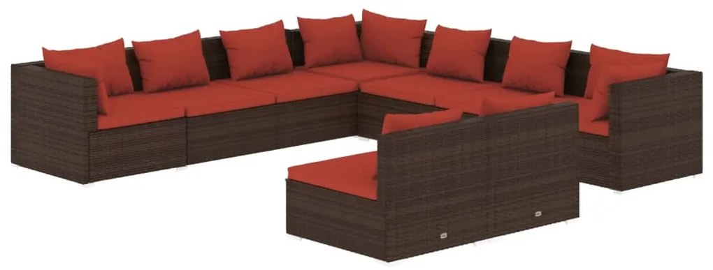 3102419 vidaXL Set mobilier de grădină cu perne, 9 piese, maro, poliratan