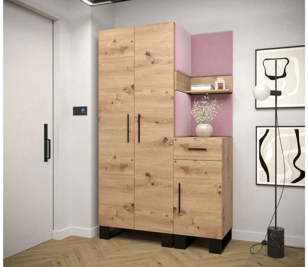Set mobilier pentru hol Amanda 6 (Stejar artisan + roz). 1085903