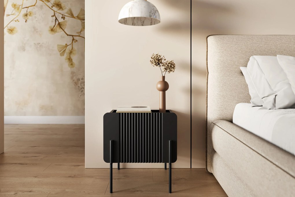 Noptieră Malmi 45 cm cu sertar - negru mat / picioare negre