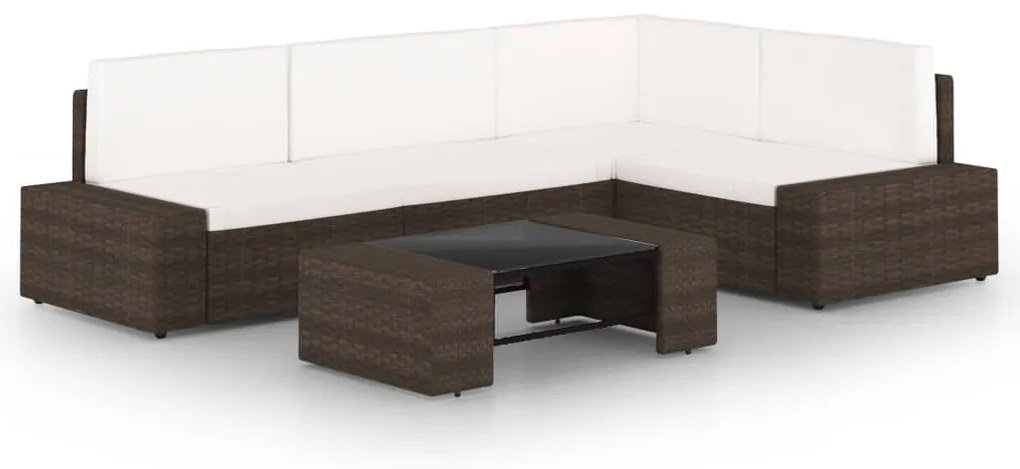 vidaXL Set mobilier de grădină cu perne, 5 piese, maro, poliratan