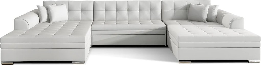 Colțar lemn masiv extensibil Vento Personalizabil, 359 × 165 × 87 cm - Soft 17 - piele alba