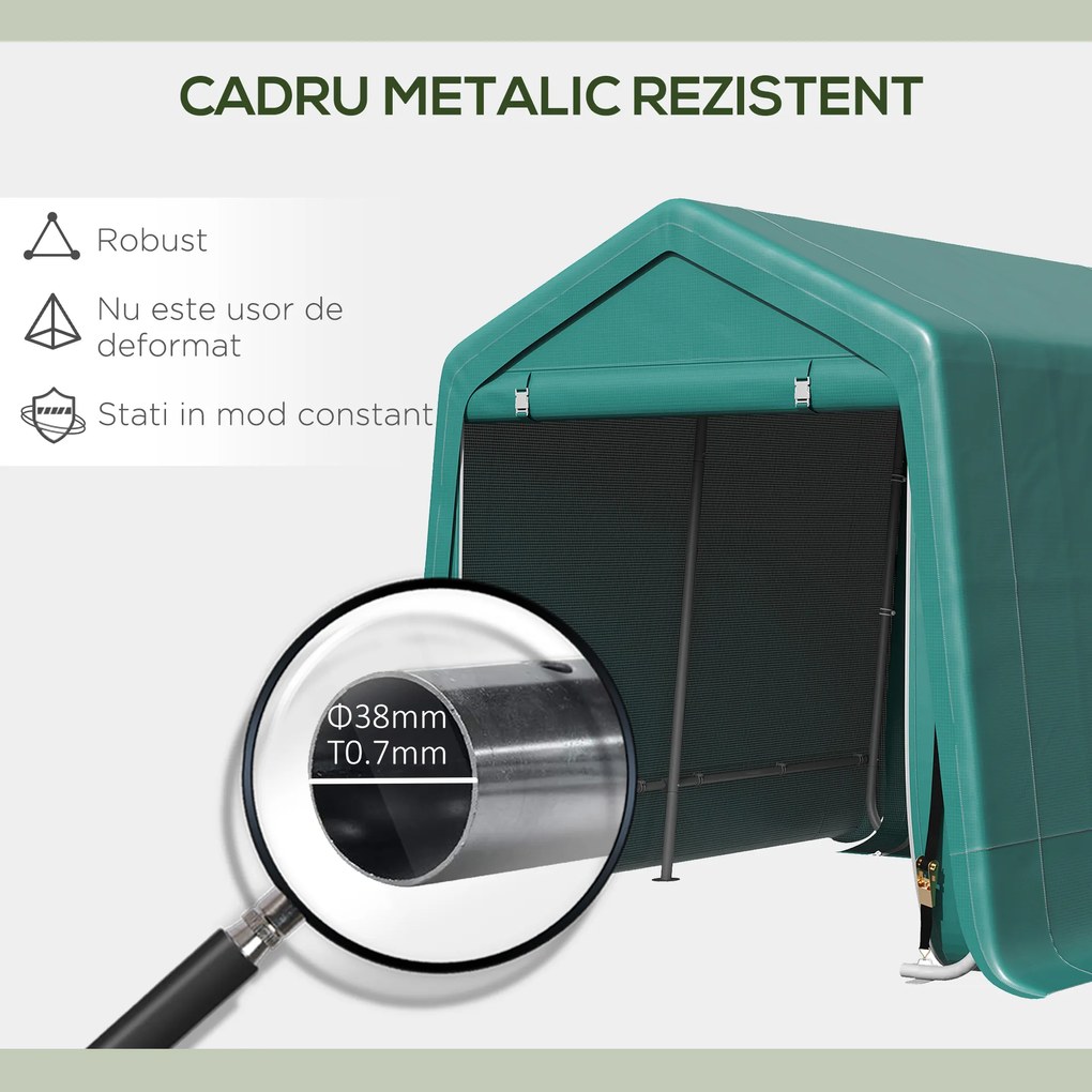 Copertina pentru masini Outsunny pentru Exterior 2,4x2m, Tesatura PE, Verde | Aosom Romania