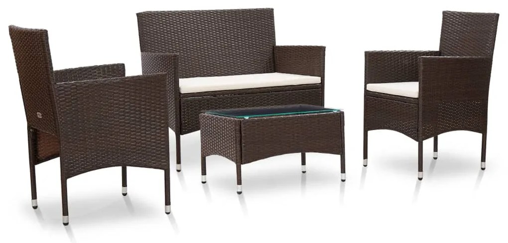 45811 vidaXL Set mobilier de grădină cu perne, 4 piese, maro, poliratan