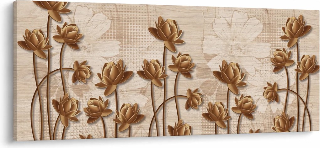 Tablou cu abstracția florilor - maro (120x50 cm)