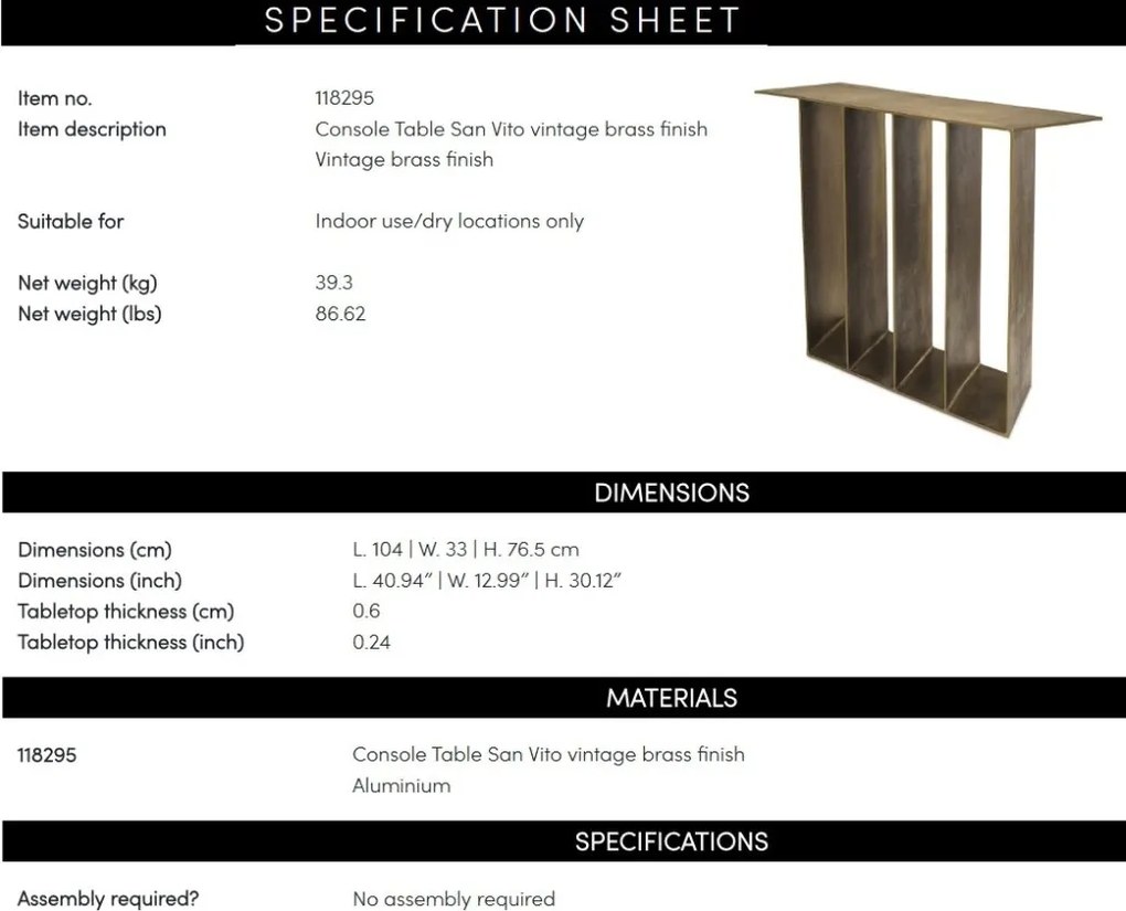 Consola design LUX realizata manual din aluminiu San Vito