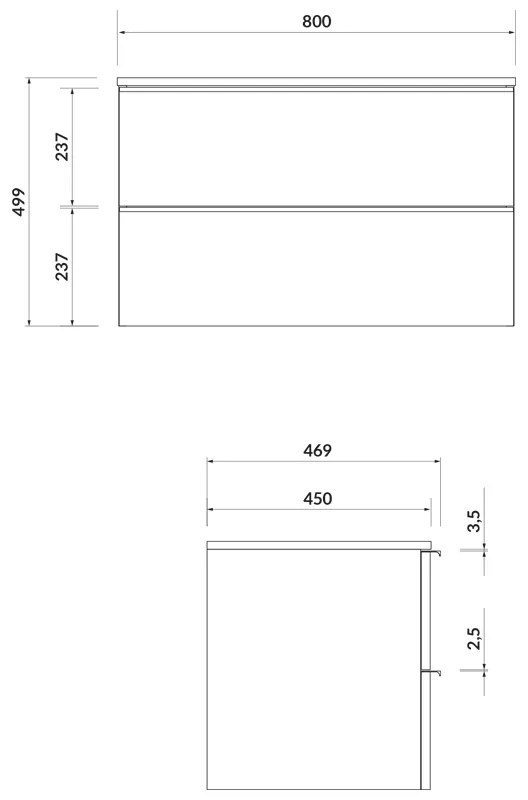 Mobilier suspendat Cersanit, Virgo 80, cu manere negre, pentru lavoar pe blat, alb