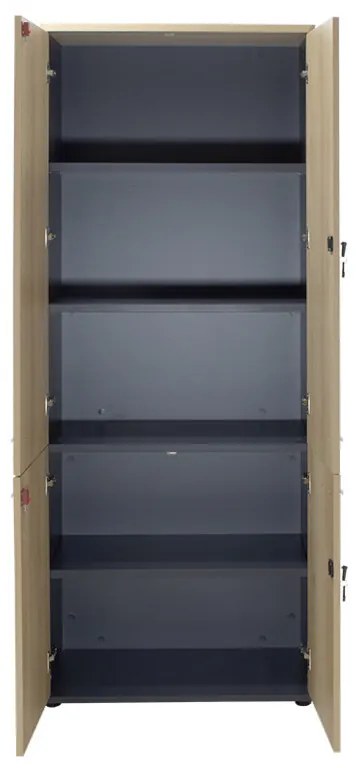 Biblioteca cu patru usi din lemn Lotus din stejar - culoare gri inchis 80x40,5x200cm