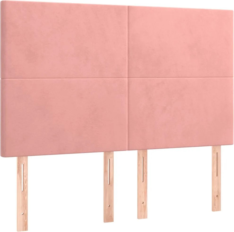 vidaXL Tăblie de pat roz 144x5x118/128 cm catifea