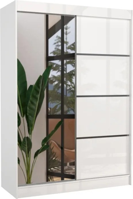 Dulap cu usi glisante si oglinda 150x215 cm, Gilton, ADRK Furniture (Culoare: Negru)