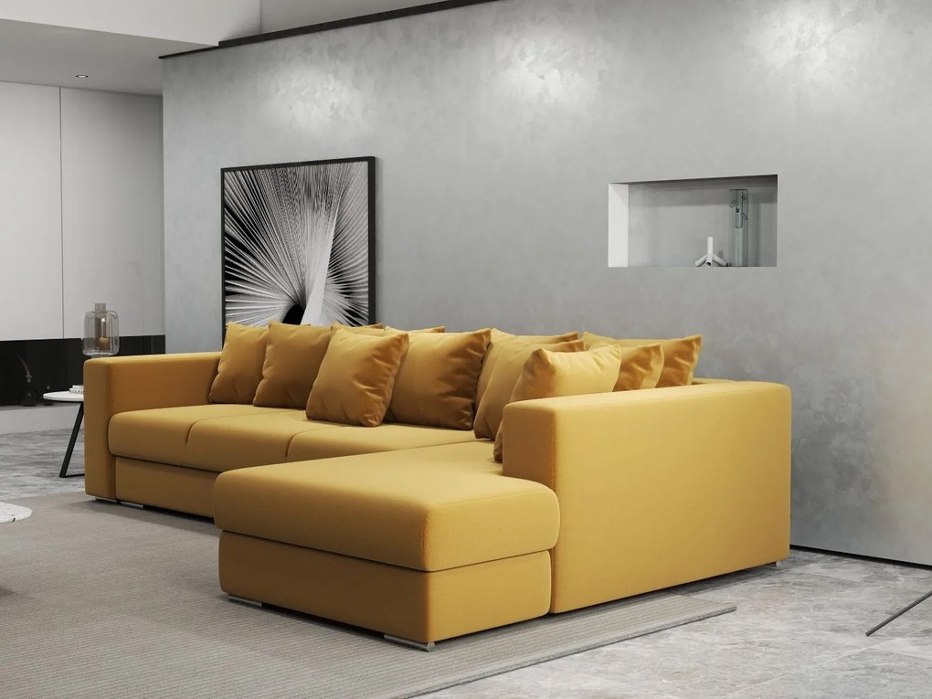 Colțar extensibil dumonde cu ladă de depozitare si sezut confortabil din spuma high-density, Gloria Royal Mustar II 320x183 cm