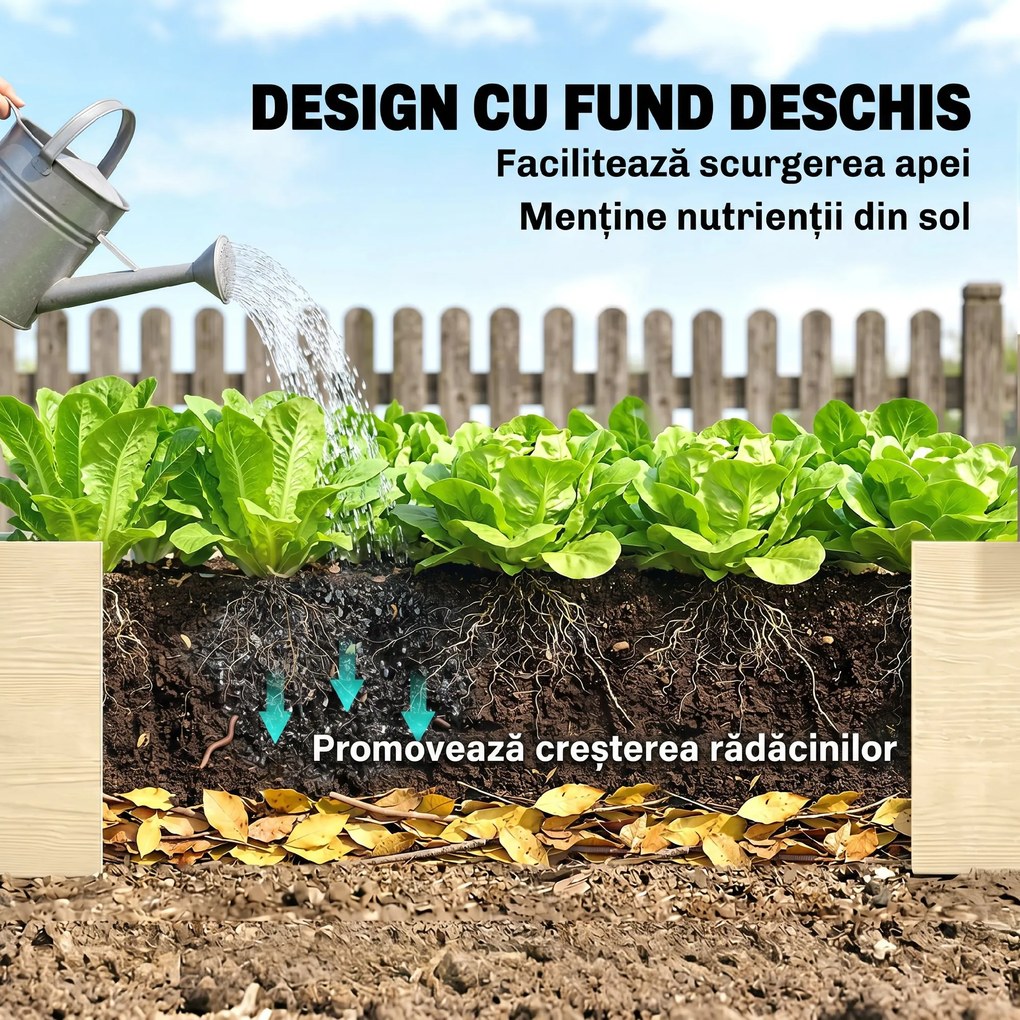 Outsunny Pat Ridicat pentru Cultivat Legume, Lada din Lemn de Brad cu Fund Deschis și Compartimente, 76x30x155 cm, Alb | Aosom Romania