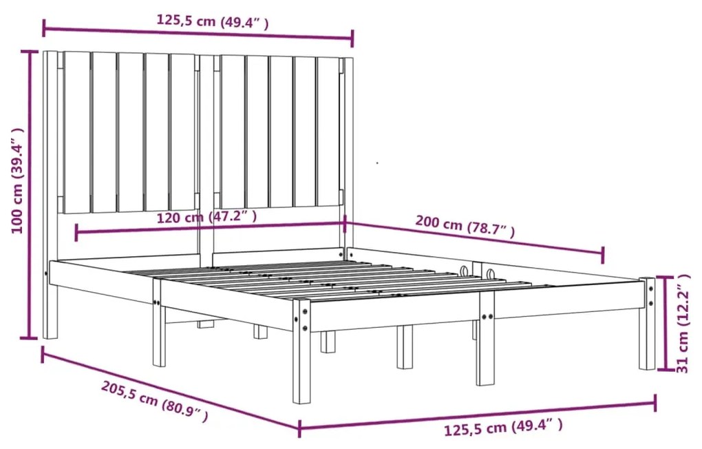 Cadru de pat, gri, 120x200 cm, lemn masiv de pin Gri, 120 x 200 cm