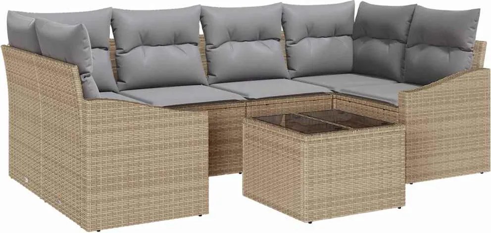 vidaXL Set de canapea cu pernă 7 pcs Bej și gri poliratan