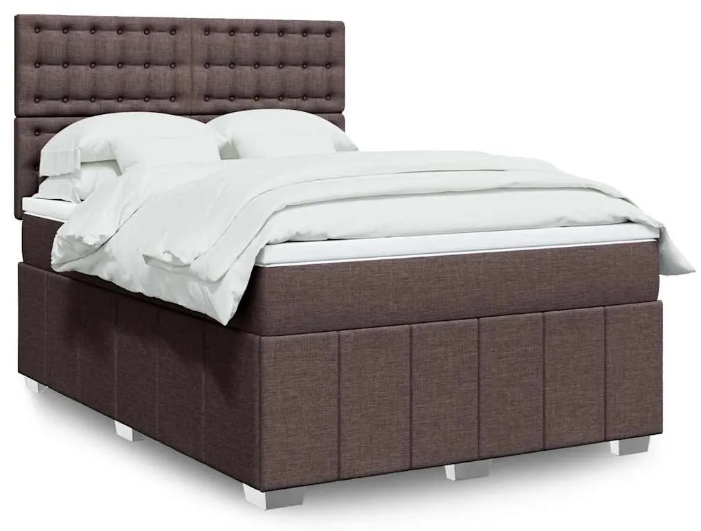 vidaXL Pat box spring cu saltea, maro închis, 140x200 cm, textil