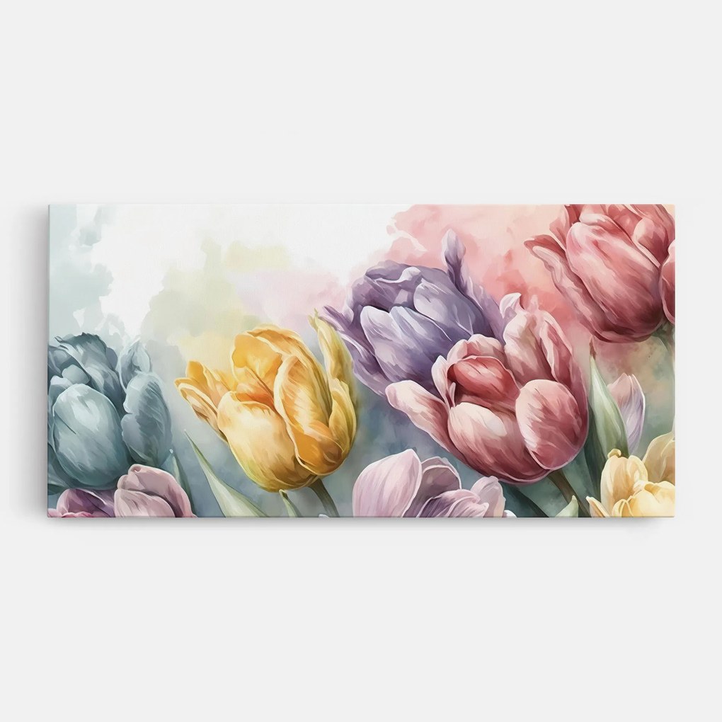 Tablou Canvas, 60x120cm, Dormitor si Living, Flori, Lalele, Pastel Tulips
