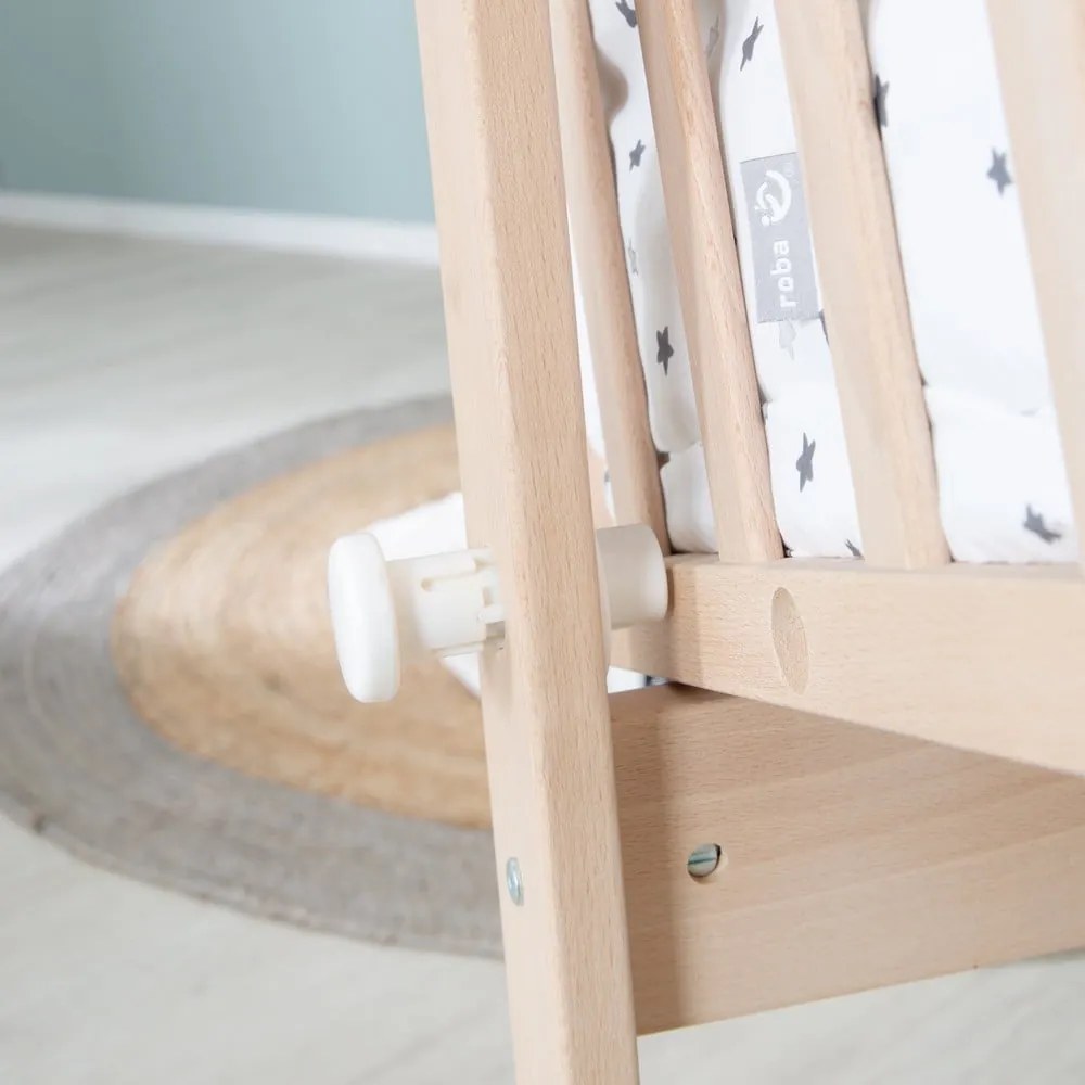 Pătuț leagăn în culoare naturală din lemn de fag cu roți/cu baldachin 40x90 cm – Roba