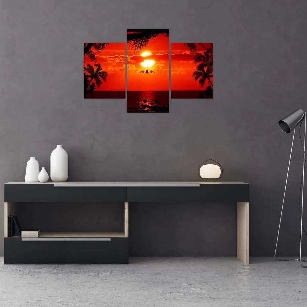 Tablou - apus de soare cu avion (90x60 cm)