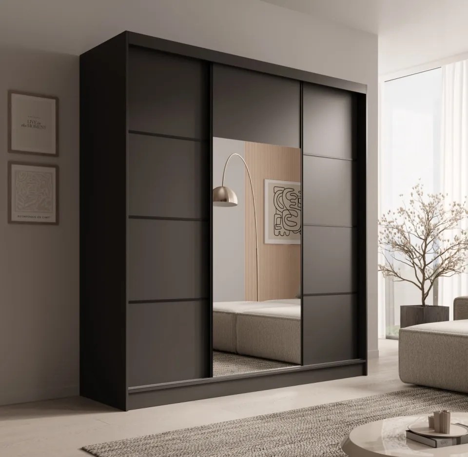 Dulap cu usi glisante, 200x61x215 cm, Keri 200, ADRK Furniture (Culoare: Alb / Negru)