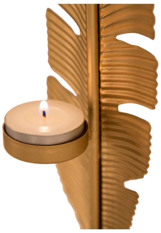 Sfeșnic decorativ Mauro Ferretti Feather, înălțime 34 cm, auriu