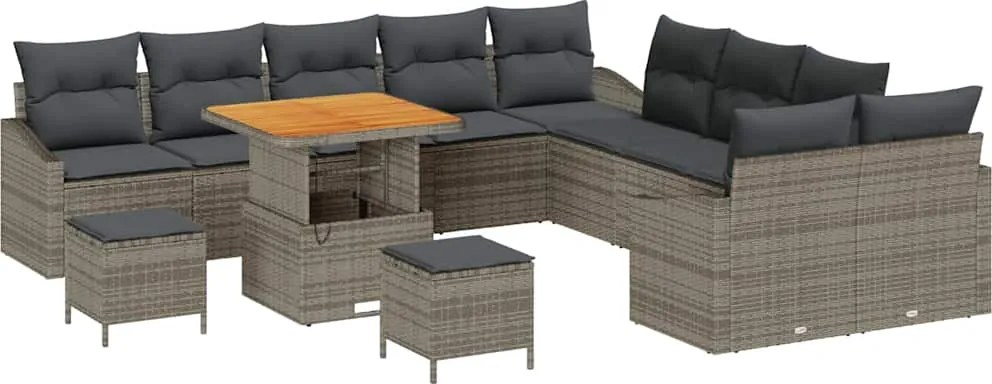 vidaXL Set de canapele pentru grădină cu pernă 13 pcs Gri poliratan
