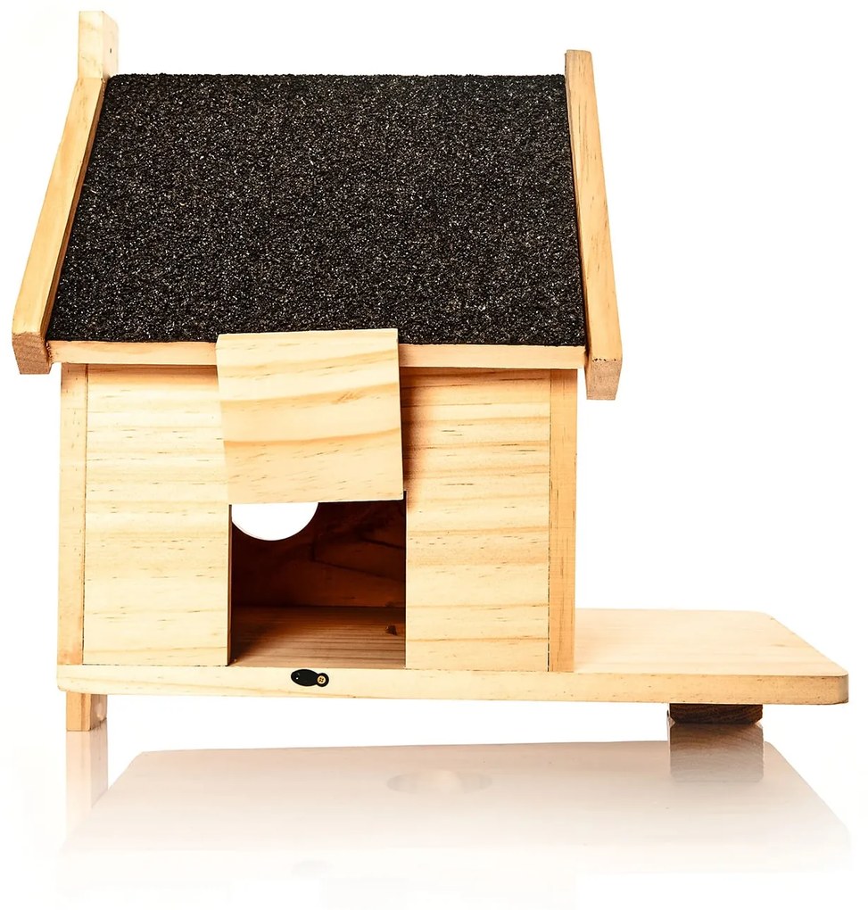 Căsuță pentru veveriță, alimentator, hibernare, 4 intrări, lemn de pin, netratat, realizat manual
