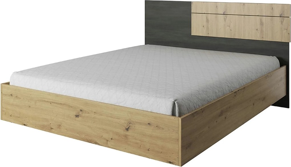 Cadru pat BAFRA 160x200, stejar artisan/pin negru, DTD laminat