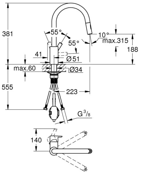 GROHE FEEL 31486001 - Baterie pentru chiuvetă de bucătărie, crom lucios
