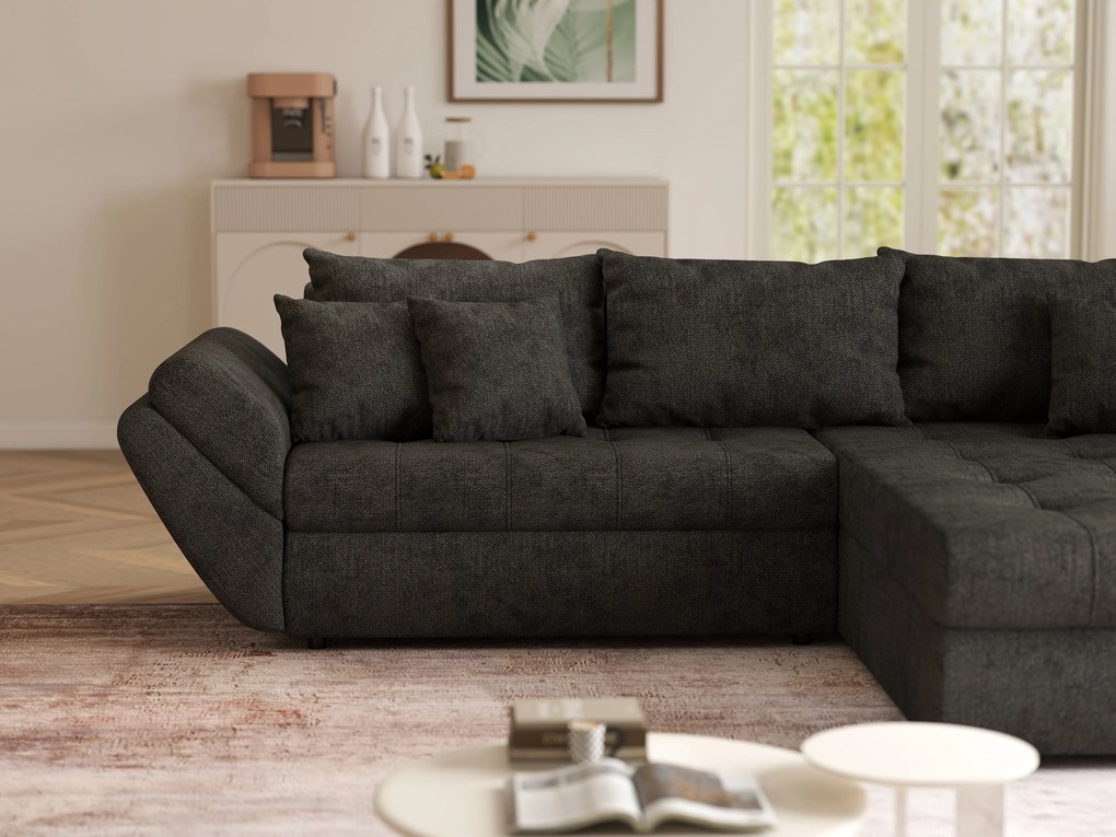 Colțar extensibil dumonde cu ladă de depozitare si sezut confortabil din spuma high-density, Loana Enjoy Black 270x185 cm