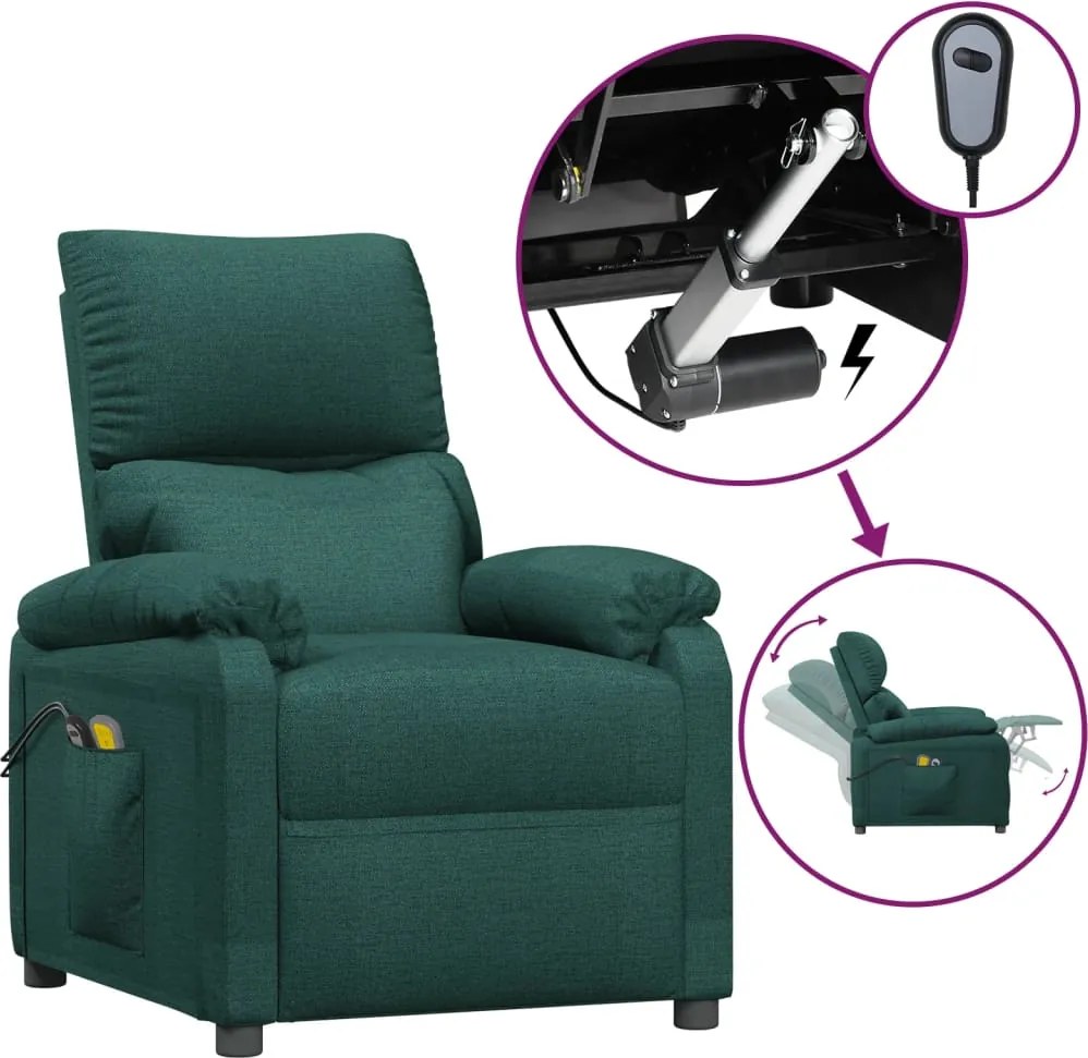 vidaXL Fotoliu de masaj electric, verde închis, material textil