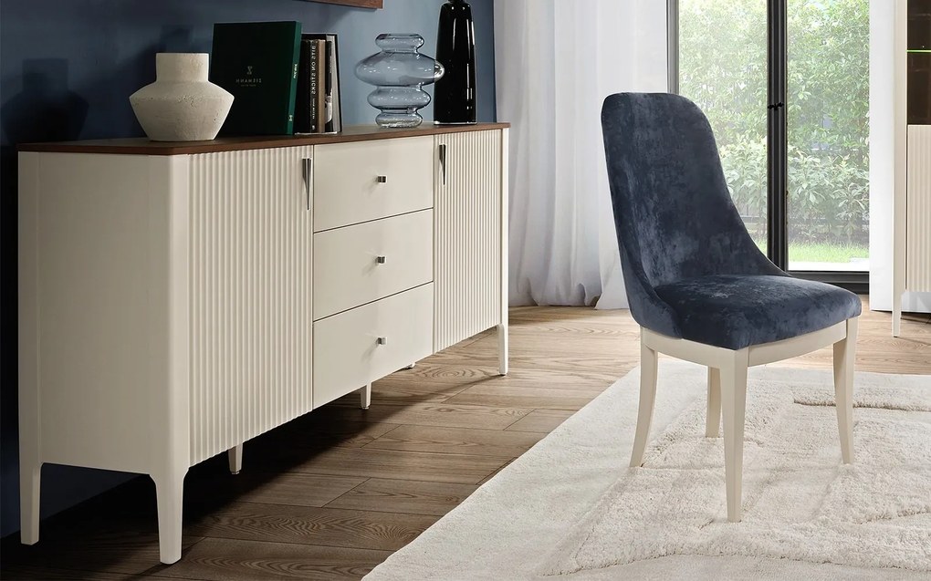 Comodă lemn masiv nuc Napoli Crem/, 162 × 40 × 90 cm