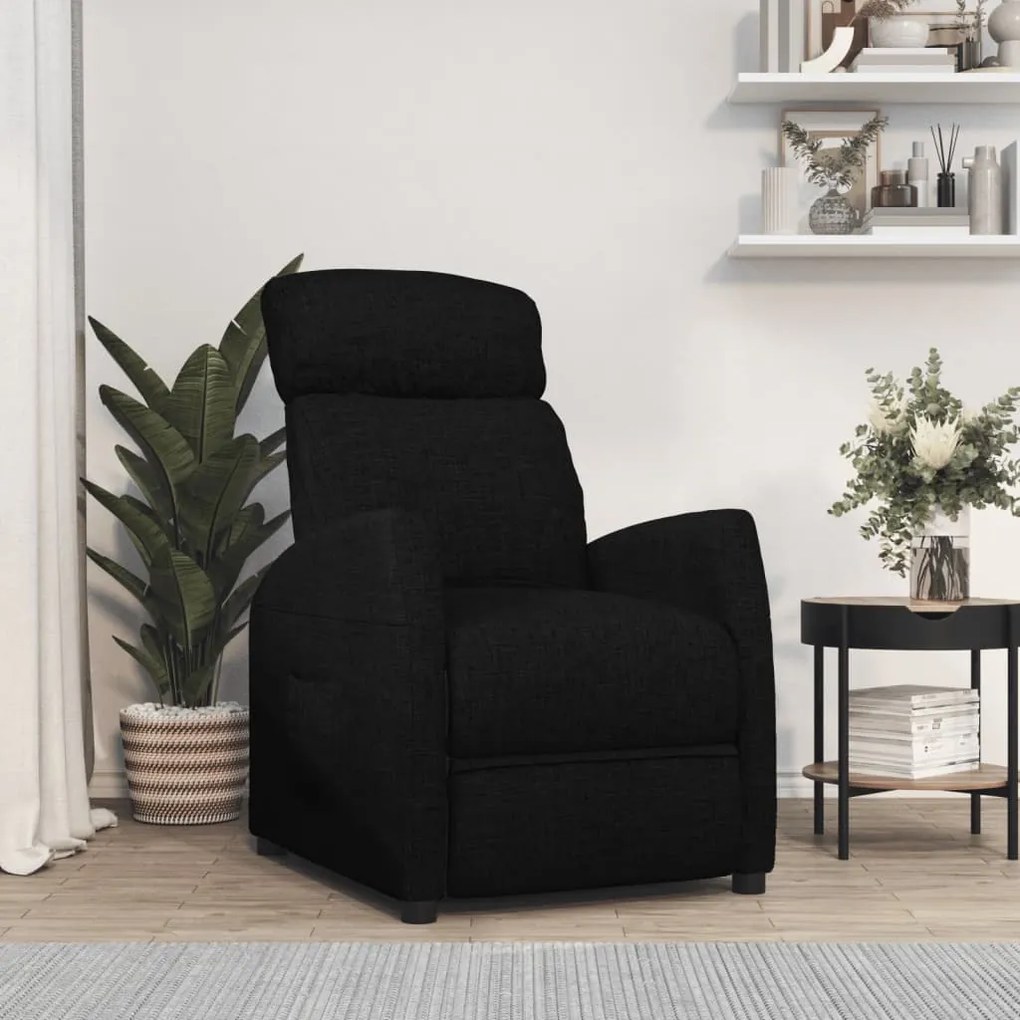 289698 vidaXL Fotoliu rabatabil, negru, material textil