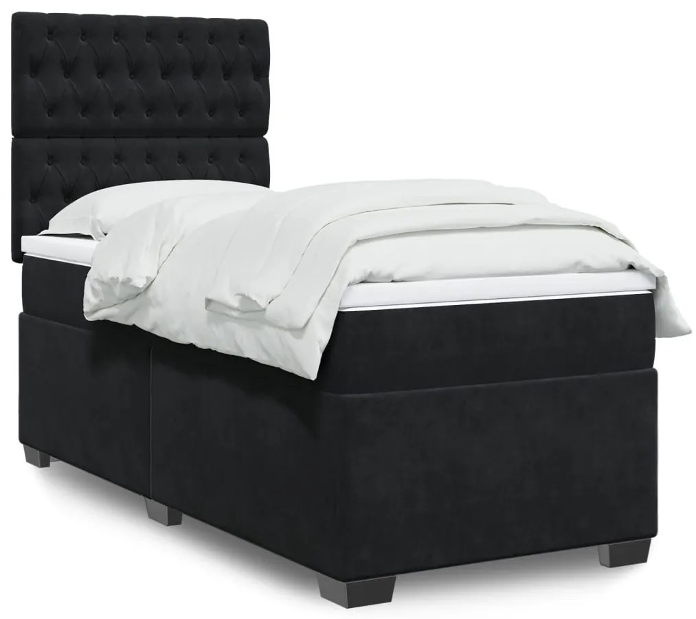 vidaXL Pat box spring cu saltea, negru, 80x200 cm, catifea
