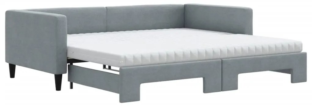 3196601 vidaXL Pat de zi cu extensie și saltele, gri deschis 100x200 cm textil