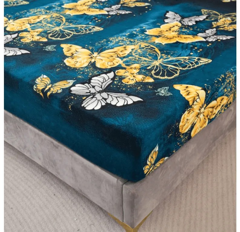 Cearsaf Cocolino microplus cu elastic FLUTURE AURIU SI ALB 90x200 cm verde inchis