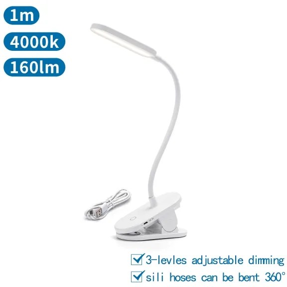Lampă LED reîncărcabilă dimabilă de masă cu clemă Aigostar LED/2,5W/5V 1200mAh alb